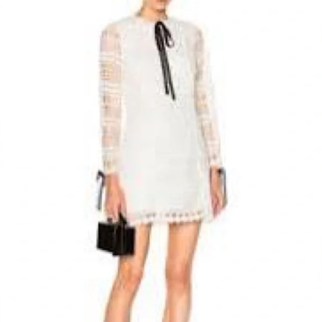 Alexis Braelynn Lace Bow Neck Mini Dress White Long Sleeve Black Bows Sz Xsmall